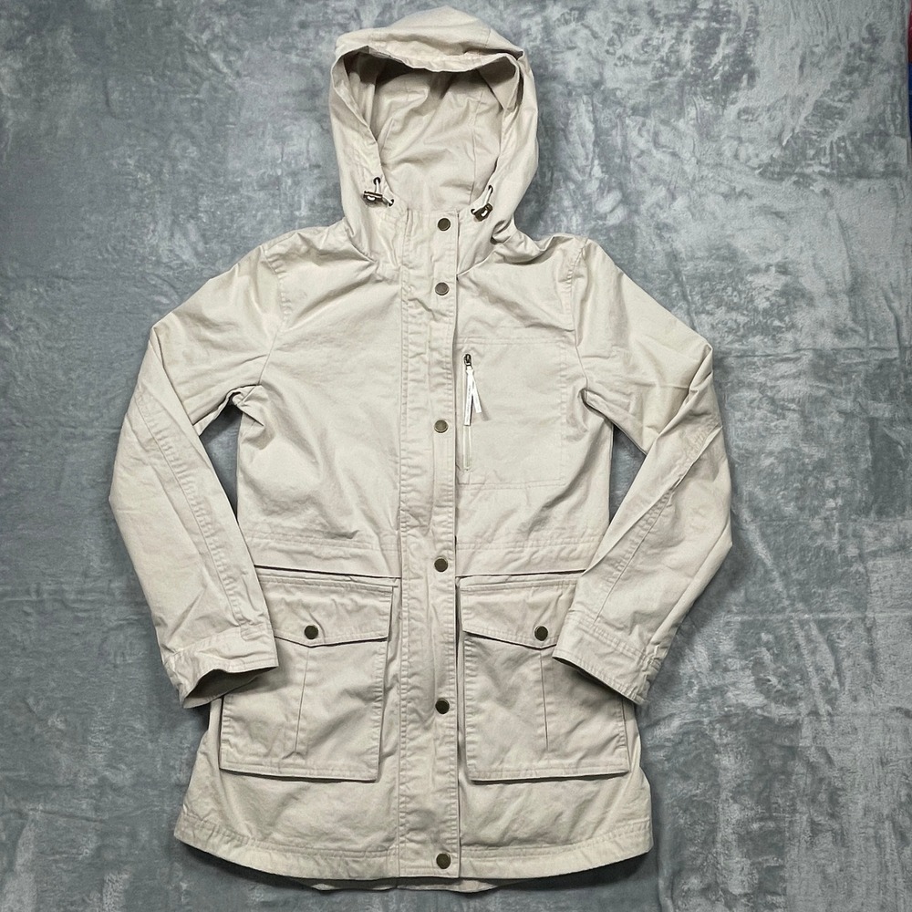 French Connection Utility Parka Jacket Womens XS Tan Beige Hooded Cotton